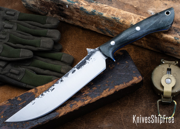 Lon Humphrey Knives: Viper - Forged 52100 - Storm Maple - Blue Liners - LH24HI026