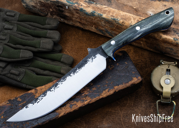 Lon Humphrey Knives: Viper - Forged 52100 - Storm Maple - Blue Liners - LH24HI028