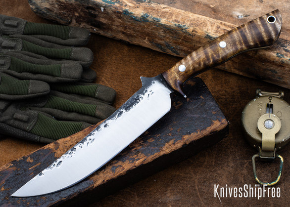 Lon Humphrey Knives: Viper - Forged 52100 - Dark Curly Maple - Black Liners - LH24HI069