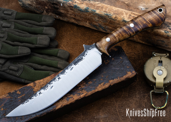 Lon Humphrey Knives: Viper - Forged 52100 - Dark Curly Maple - Black Liners - LH24HI071