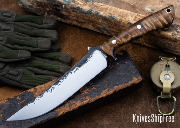 Lon Humphrey Knives: Viper - Forged 52100 - Dark Curly Maple - Black Liners - LH24HI080