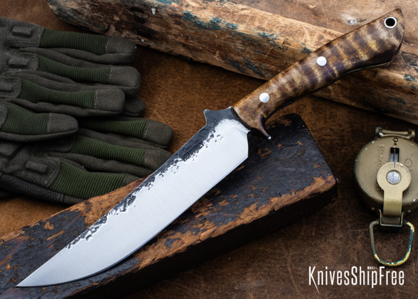 Lon Humphrey Knives: Viper - Forged 52100 - Dark Curly Maple - Black Liners - LH24HI088