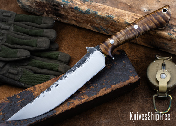 Lon Humphrey Knives: Viper - Forged 52100 - Dark Curly Maple - Black Liners - LH24HI094