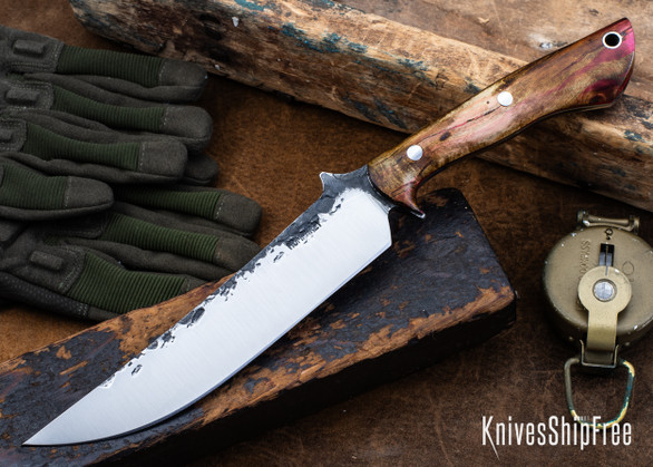 Lon Humphrey Knives: Viper - Forged 52100 - Backwoods Box Elder - Red Liners - LH24HI100