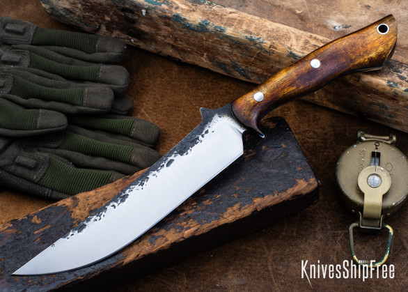 Lon Humphrey Knives: Viper - Forged 52100 - Backwoods Box Elder - Blue Liners - LH24HI107