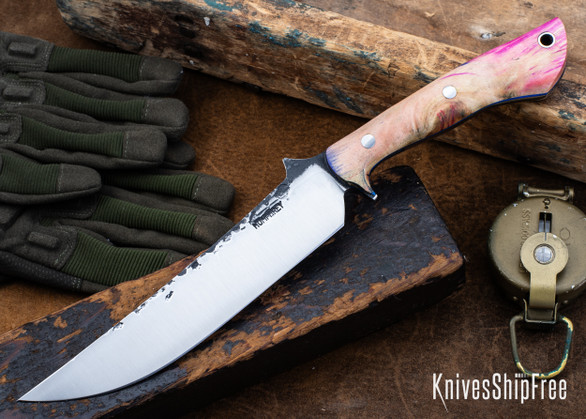 Lon Humphrey Knives: Viper - Forged 52100 - Backwoods Box Elder - Blue Liners - LH24HI111