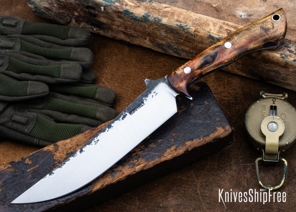 Lon Humphrey Knives: Viper - Forged 52100 - Backwoods Box Elder - Blue Liners - LH24HI112
