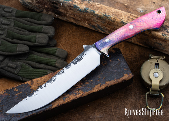 Lon Humphrey Knives: Viper - Forged 52100 - Backwoods Box Elder - Blue Liners - LH24HI115