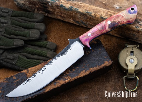 Lon Humphrey Knives: Viper - Forged 52100 - Backwoods Box Elder - Blue Liners - LH24HI116