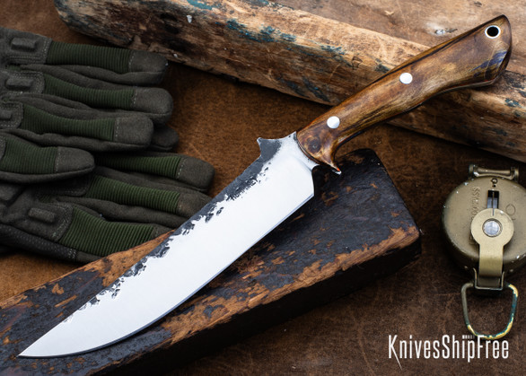 Lon Humphrey Knives: Viper - Forged 52100 - Backwoods Box Elder - Orange Liners - LH24HI132