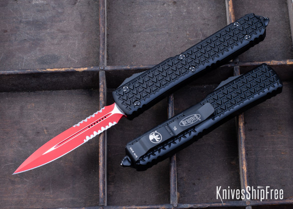 Microtech: Ultratech - Auto OTF - Double Edge - Partial Serrated Sith Lord Red Blade - Tri-Grip Black Aluminum Handle - 122-2SL