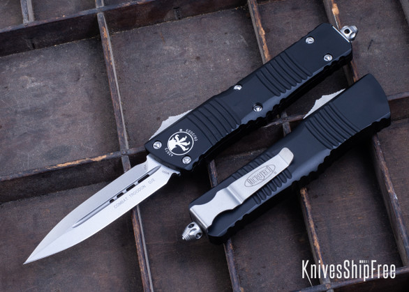 Microtech: Combat Troodon - Auto OTF - Double Edge - Stonewash STD Blade - Black Aluminum Handle - 142-10