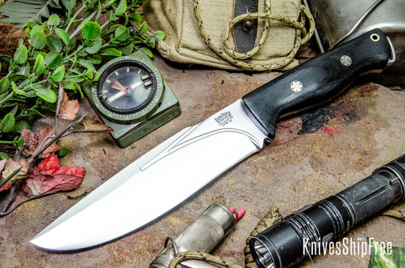 Bark River Knives: Bravo Strike Force II - CPM 3V - Black Canvas Micarta - Forest Green Liners - Mosaic Pins