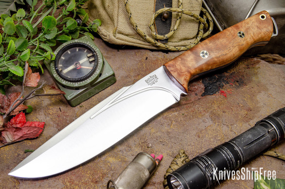 Bark River Knives: Bravo Strike Force II - CPM 3V - Amboyna Burl - Black Liners - Mosaic Pins