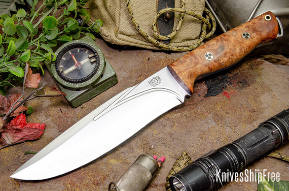 Bark River Knives: Bravo Strike Force II - CPM 3V - Amboyna Burl - Blue Liners - Mosaic Pins