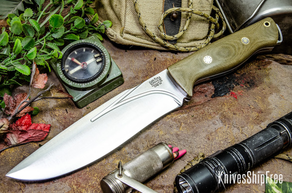Bark River Knives: Bravo Strike Force II - CPM 3V - Green Canvas Micarta - White Liners - Mosaic Pins