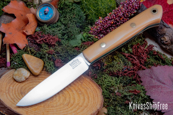 Bark River Knives: Little Creek II - CPM MagnaCut - Antique Bone Linen Micarta - Forest Green Liners - Mosaic Pins