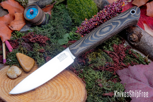 Bark River Knives: Little Creek II - CPM MagnaCut - Black & Green Linen Micarta - Black Pins - Matte