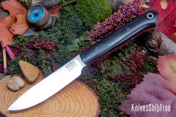 Bark River Knives: Little Creek II - CPM MagnaCut - Black Canvas Micarta - Red Liners - Black Pins