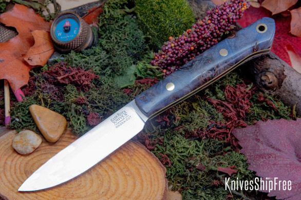 Bark River Knives: Little Creek II - CPM MagnaCut - Blue & Gold Maple Burl - Yellow Liners - Brass Pins