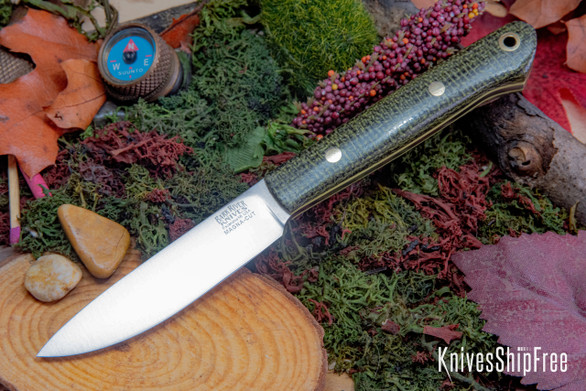 Bark River Knives: Little Creek II - CPM MagnaCut - Evergreen Burlap Micarta - Yellow Liners - Brass Pins