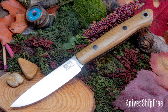 Bark River Knives: Little Creek II - CPM MagnaCut - Natural Canvas Micarta - Black Liners & Pins