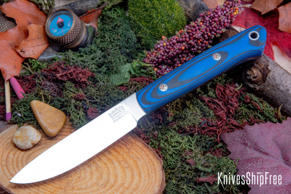 Bark River Knives: Little Creek II - CPM MagnaCut - Blue & Black Suretouch - Matte - Mosaic Pins