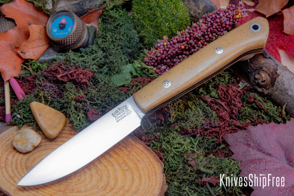 Bark River Knives: Little Creek II - CPM MagnaCut - Natural Canvas Micarta - Black Liners - Mosaic Pins