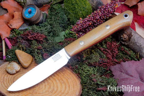 Bark River Knives: Little Creek II - CPM MagnaCut - Natural Canvas Micarta - Red Liners - Mosaic Pins