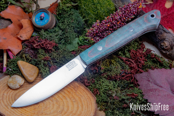 Bark River Knives: Little Creek II - CPM MagnaCut - Teal & Red Tigertail Maple Burl #1