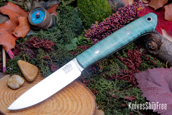 Bark River Knives: Little Creek II - CPM MagnaCut - Teal Tigertail Maple Burl #4
