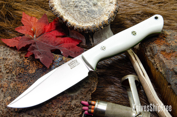 Bark River Knives: Gunny Sidekick - CPM MagnaCut - White G-10 - Thick Toxic Green Liners - Mosaic Pins