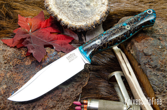 Bark River Knives: Gunny Sidekick - CPM MagnaCut - Prickly Pear - Sea Blue Liners - Mosaic Pins