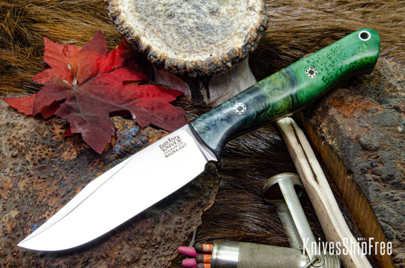 Bark River Knives: Gunny Sidekick - CPM MagnaCut - Blue & Green Maple Burl - Mosaic Pins