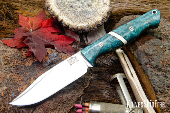 Bark River Knives: Gunny Sidekick - CPM MagnaCut - Blue Maple Burl - Ivory Micarta Spacer - Black Liners - Mosaic Pins