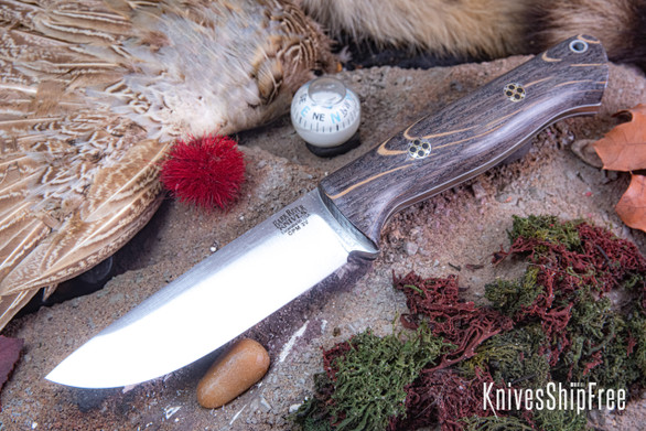 Bark River Knives: Bravo 1 LT - CPM 3V - Bog Oak - White Liners - Mosaic Pins - Rampless