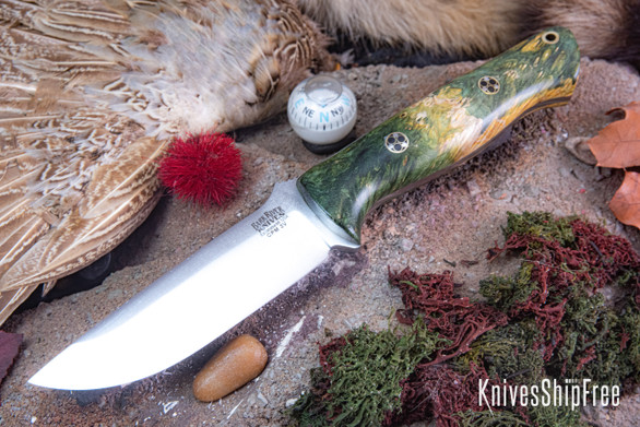 Bark River Knives: Bravo 1 LT - CPM 3V - Green & Gold Maple Burl - Mosaic Pins