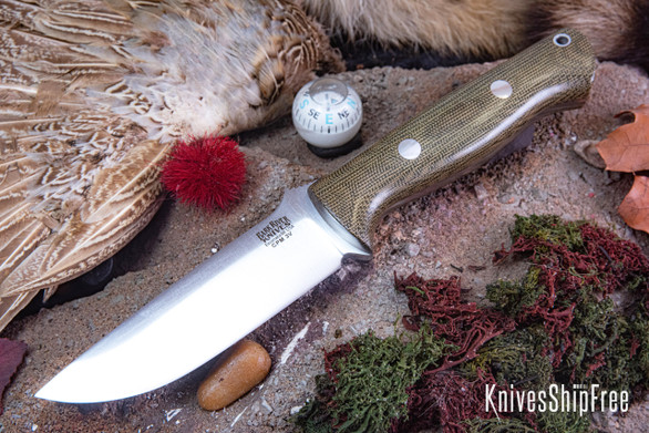 Bark River Knives: Bravo 1 LT - CPM 3V - Green Canvas Micarta