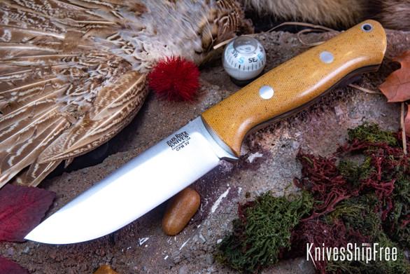 Bark River Knives: Bravo 1 LT - CPM 3V - Natural Canvas Micarta Forest - Green Liners - Rampless