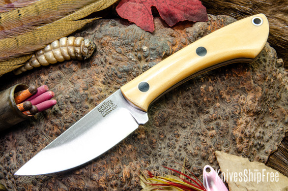 Bark River Knives: Iron River MagnaCut - Antique Bone Linen Micarta - Black Liners & Pins