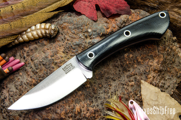 Bark River Knives: Iron River MagnaCut - Black Canvas Micarta - Blue Liners - Hollow Pins