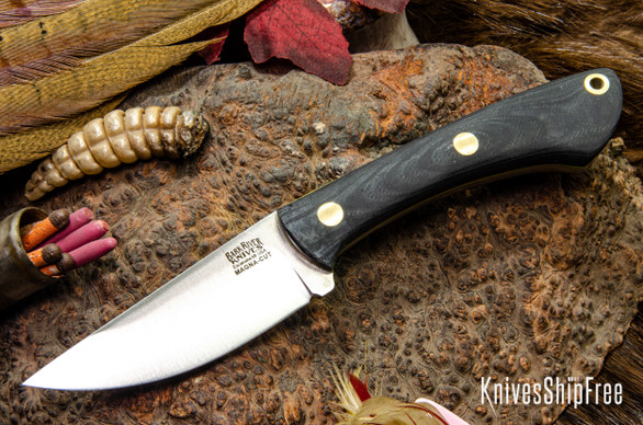 Bark River Knives: Iron River MagnaCut - Black Suretouch - Matte - Yellow Liners - Brass Pins