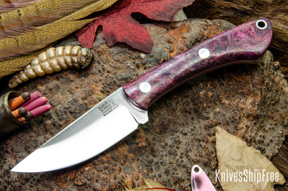 Bark River Knives: Iron River MagnaCut - Dark Purple Maple Burl - Pink Liner