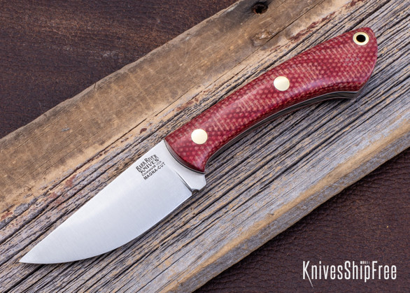 Bark River Knives: Iron River MagnaCut - Firedog Canvas Micarta - White & Black Liners - Brass Pins 