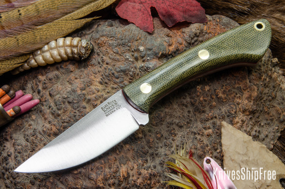 Bark River Knives: Iron River MagnaCut - Green Canvas Micarta - Red Liners - Brass Pins