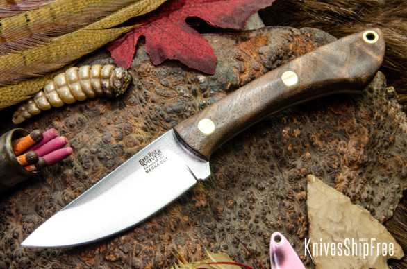 Bark River Knives: Iron River MagnaCut - Walnut Burl - Forest Green Liners - Brass Pins