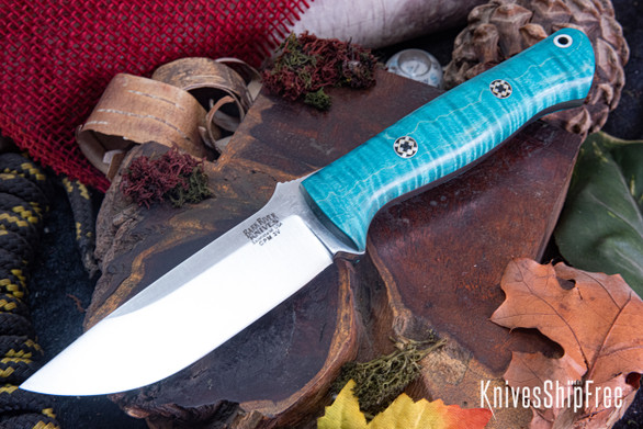 Bark River Knives: Bravo 1 - CPM 3V - Teal Tigertail Maple Burl - Moasic Pins