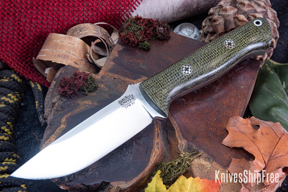 Bark River Knives: Bravo 1 - CPM 3V - Evergreen Burlap Micarta - Natural Liners - Mosaic Pins