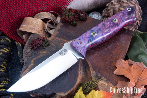 Bark River Knives: Bravo 1 - CPM 3V - Purple Maple Burl - Red Liner - Mosaic Pins