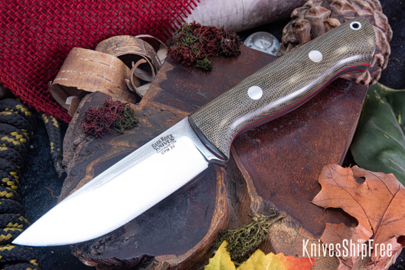 Bark River Knives: Bravo 1 - CPM 3V - Rampless - Green Canvas Micarta - Red Liners